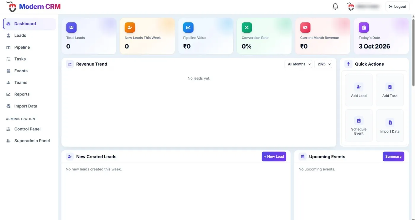 ModernCRMs: Modern CRM screen