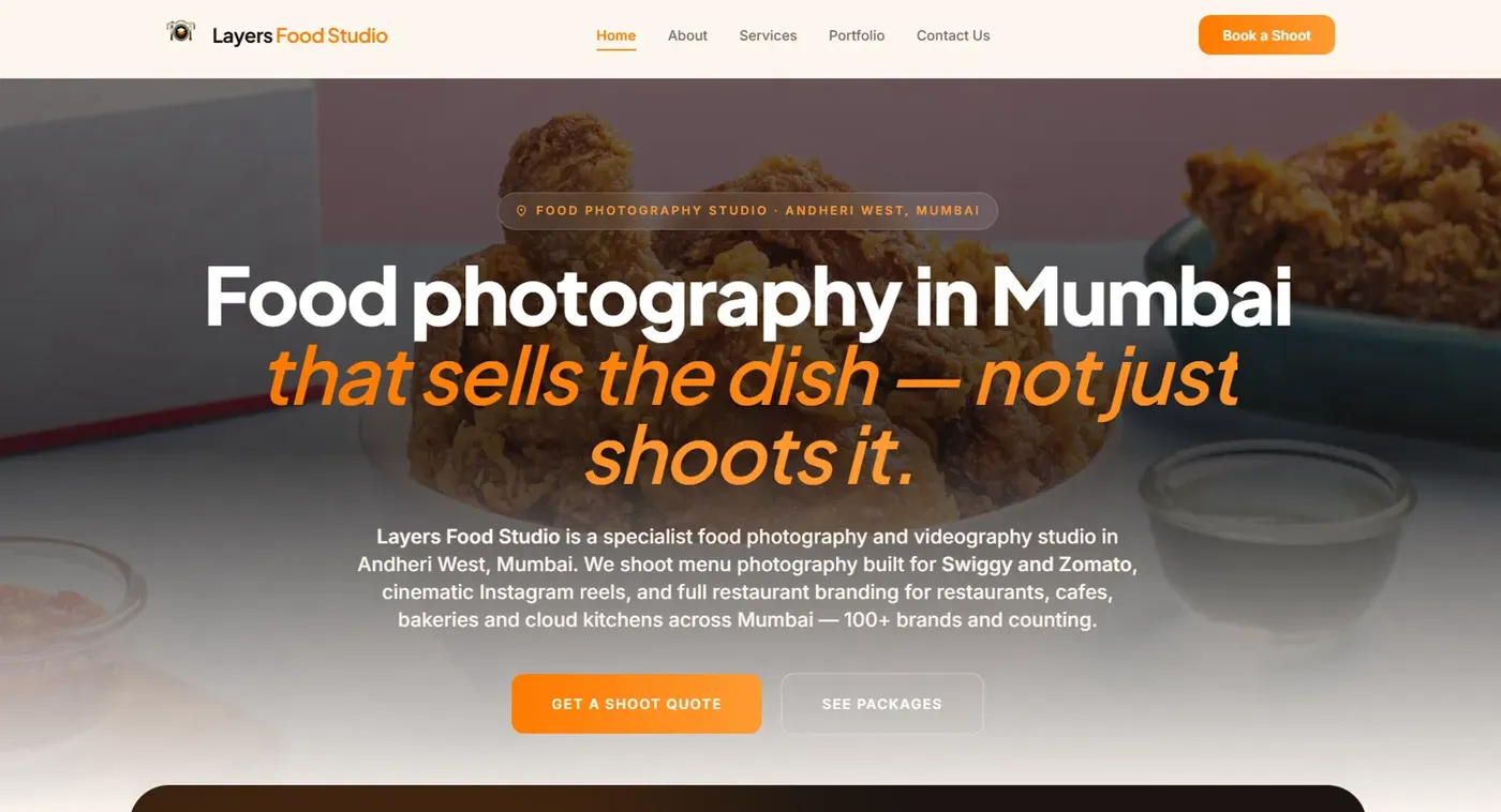Layers Food Studio: Home page screen