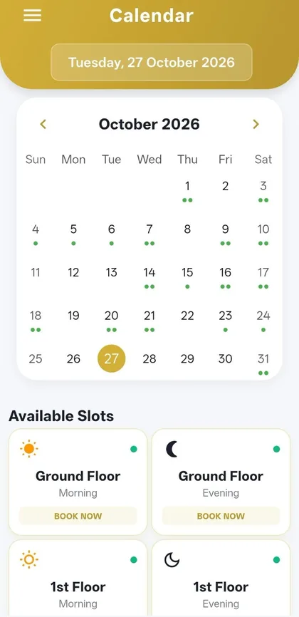 Mannat Banquets: Calendar screen