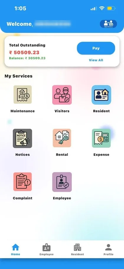 ParisarOne: Home screen